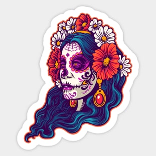 Dia de los Muertos Sugar Skull Woman Illustration Sticker